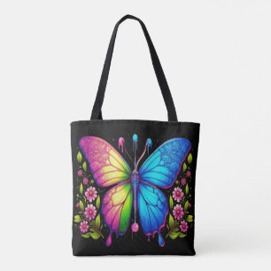Tote Bag Beauté symétrique : Papillon rose et bleu avec