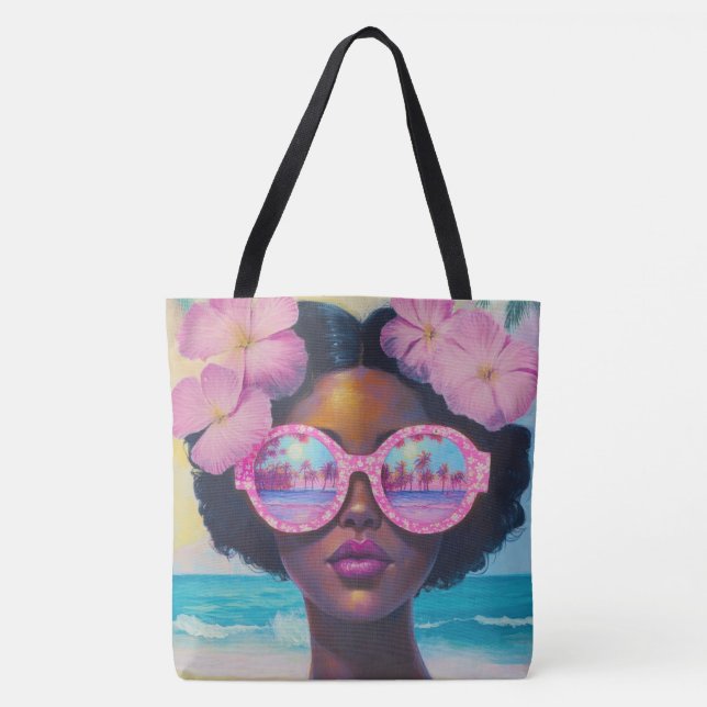 Tote Bag Beauté tropicale dans les tons roses (Devant)