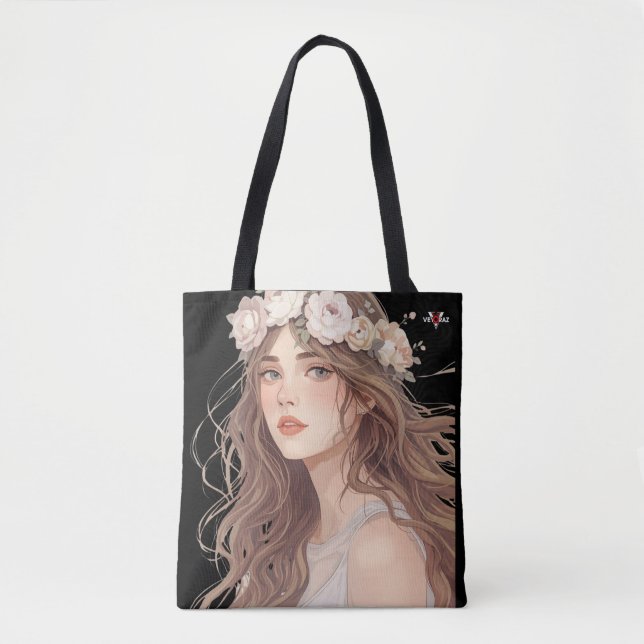 Tote Bag Beautiful Floral Anime Girl – Soft Pastel Aesthe (Devant)
