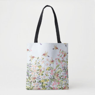 Tote Bag Beautiful hummingbird in sweet floral flower garde