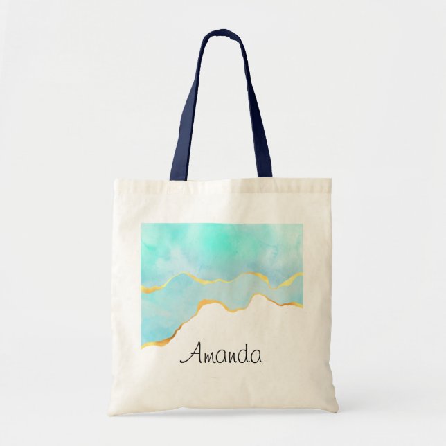 Tote Bag Beautiful Tropical Green with Gold Border (Devant)