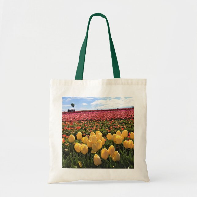 Tote Bag Beautiful Tulip Field avec Hot Air Balloon, Oregon (Devant)