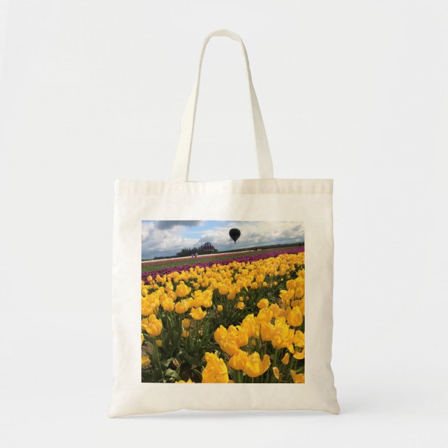 Tote Bag Beautiful Tulip Field avec Hot Air Balloon, Oregon (Devant)