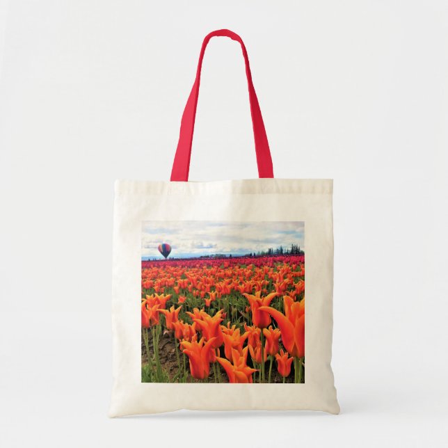 Tote Bag Beautiful Tulip Field avec Hot Air Balloon, Oregon (Devant)