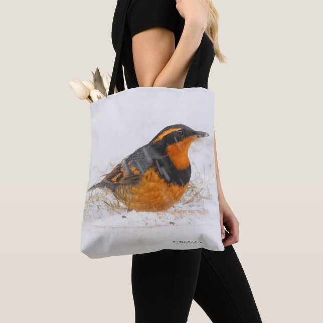 Tote Bag Beautiful Varied Thrush Songbird in the Snow (De près)