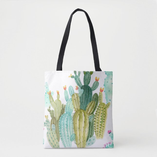 Tote Bag Beautiful vintage cacti, succulents, cactus bloomi (Devant)