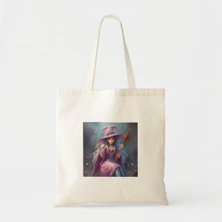 Tote Bag Beautifully Designed Cute Looking Witch in Pastel