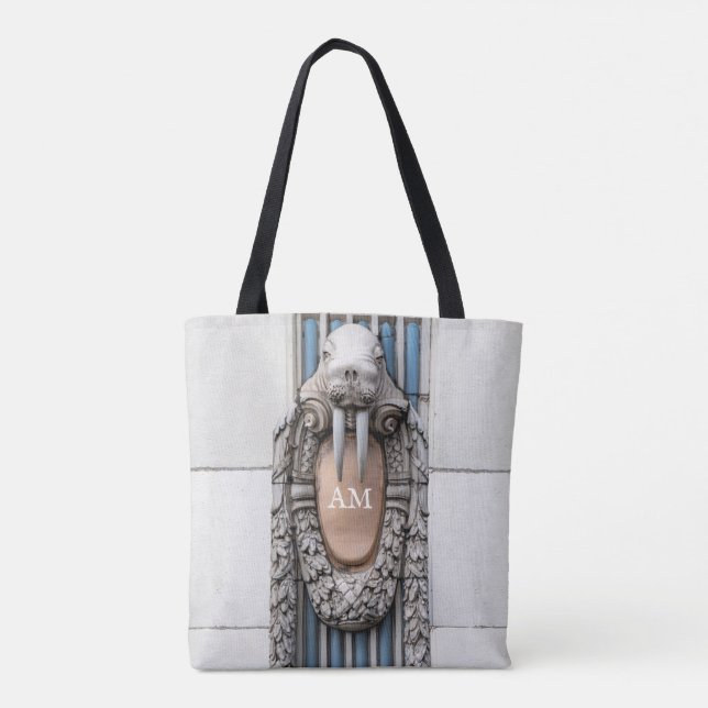 Tote Bag Beaux Arts Walrus Sculpture Monogramme personnalis (Dos)