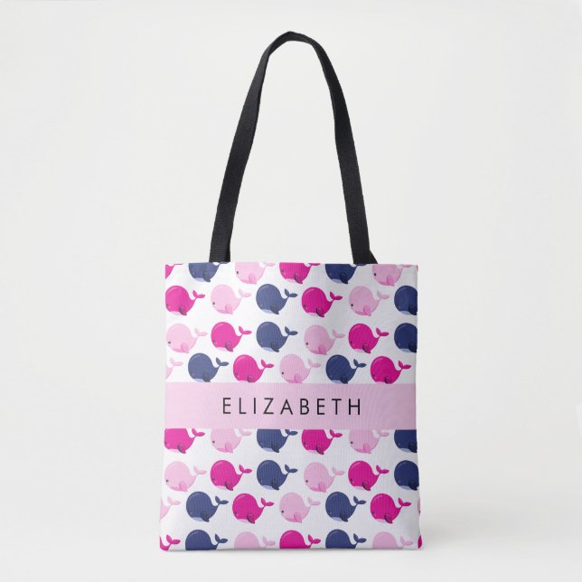 Tote Bag Beaux Baleines, Motif De Baleines, Votre Nom (Devant)