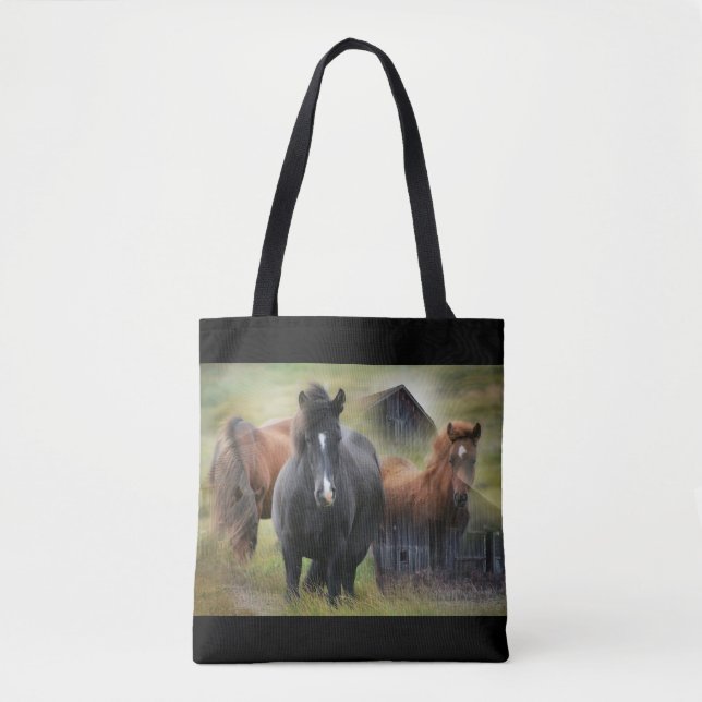 Tote Bag Beaux chevaux et grange rustique (Devant)