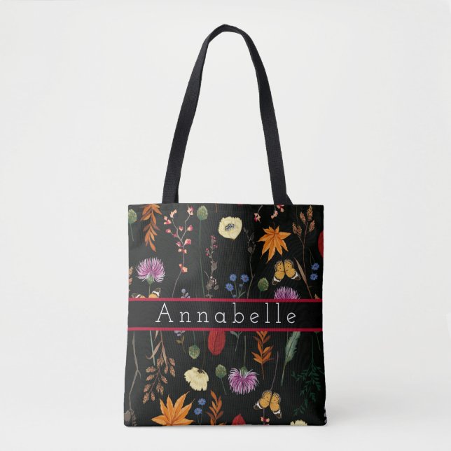Tote Bag Beaux Fleurs sauvages et papillons Personnalisent (Devant)