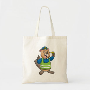 Tote Bag Beaver en tant qu'agent de police avec sifflet