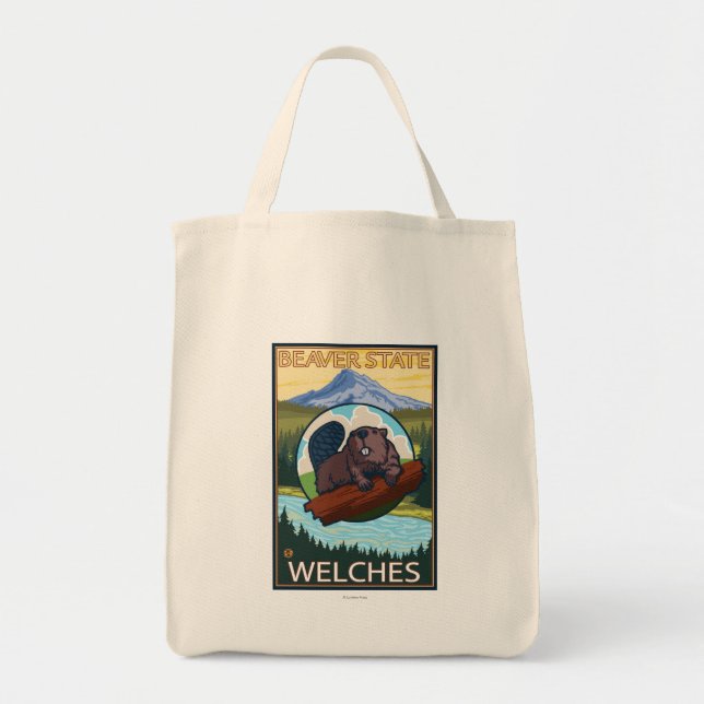 Tote Bag Beaver & Mt Hood - Welches, Oregon (Devant)
