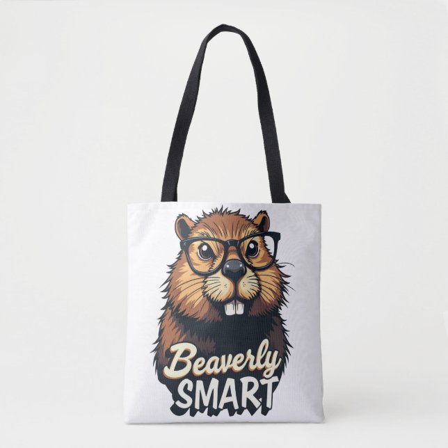 Tote Bag Beaverly Smart - Drôle Castor avec lunettes Graphi (Devant)