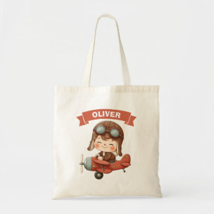 Tote Bag Bébé Aviateur Rêveur dans un Avion Rouge