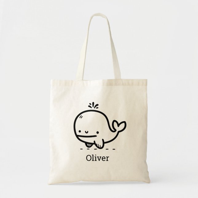 Tote Bag Bébé baleine adorable - Ligne de créature marine K (Devant)