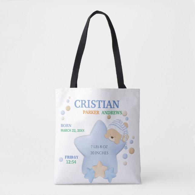 Tote Bag Bébé Bébé Garçon Bébé Stats de naissance Fourre-to (Devant)