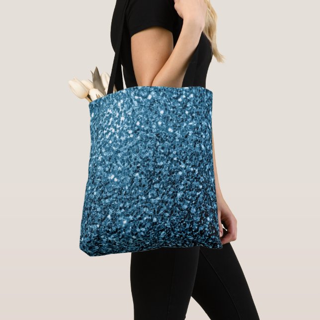 Tote Bag Bébé bleu clair faux paillettes scintillent (De près)