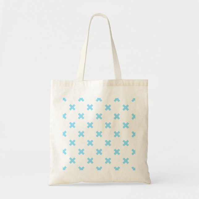 Tote Bag Bébé bleu croix coutures sur blanc (Devant)