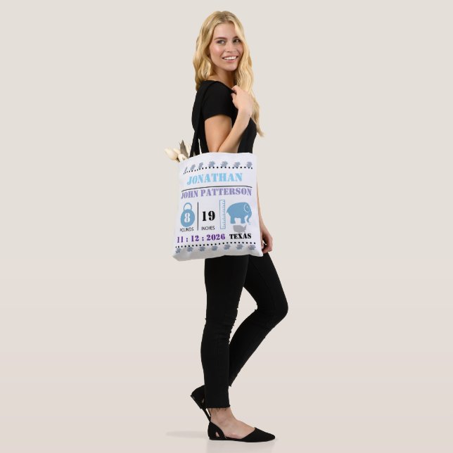 Tote Bag Bébé bleu mignon Eléphant Faire-part de naissance (Sur le modèle)
