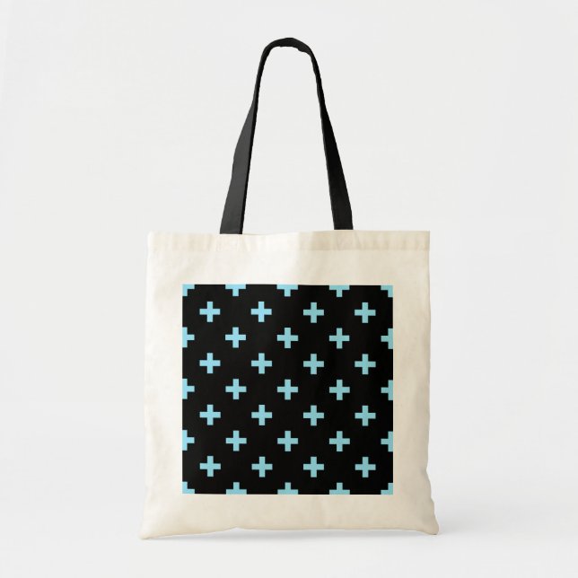 Tote Bag Bébé bleu polka croise sur noir (Devant)