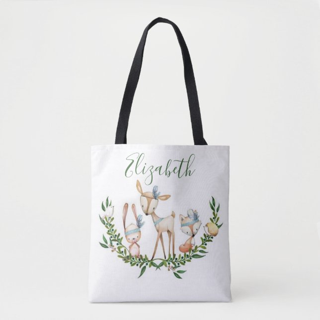 Tote Bag Bébé cerf à l'aquarelle mignon  (Devant)