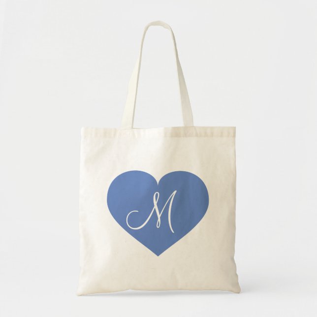 Tote Bag Bébé Cœur Bleu Monogramme (Devant)