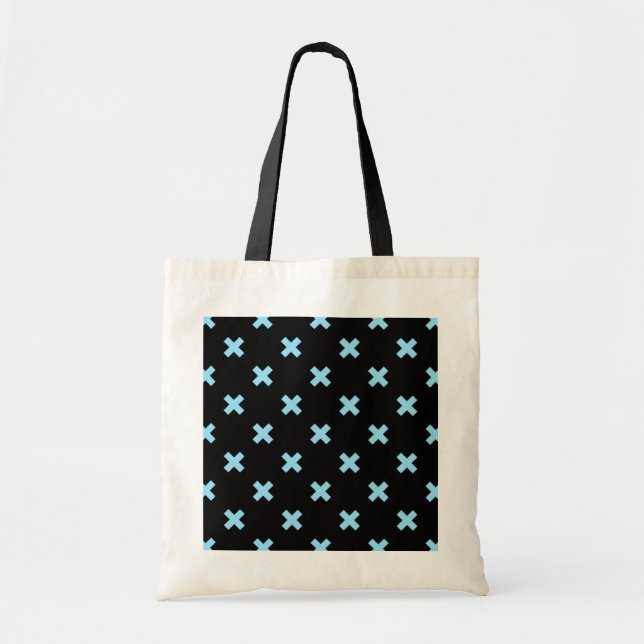 Tote Bag Bébé croix bleu coutures sur noir (Devant)