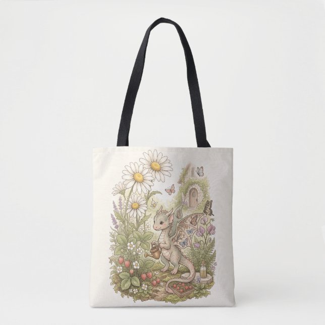 Tote Bag Bébé dragon mignon faisant du jardinage dans un co (Devant)