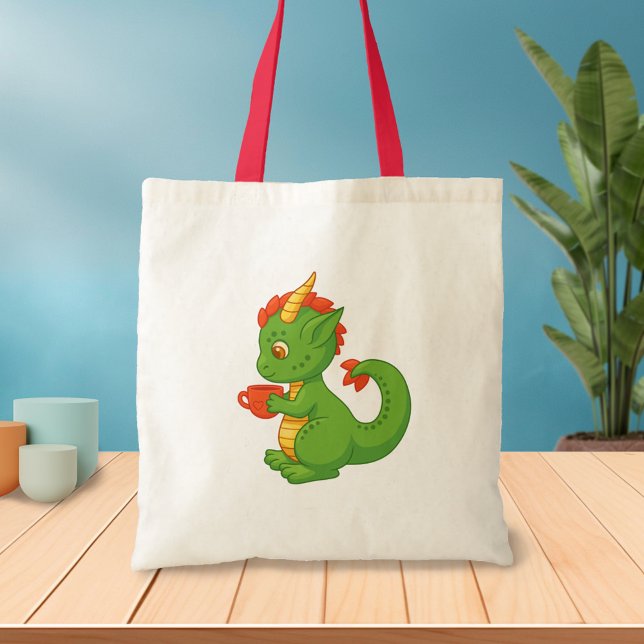 Tote Bag Bébé dragon mignon tenant une tasse (Créateur téléchargé)