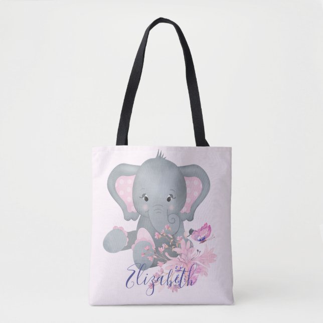 Tote Bag Bébé éléphant aquarelle mignon  (Devant)