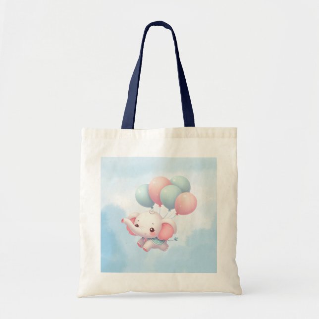 Tote Bag bébé éléphant avec ballons (Devant)