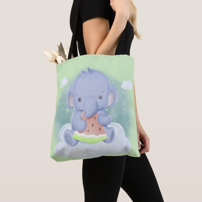 Tote Bag Bébé éléphant mangeant de la pastèque (De près)