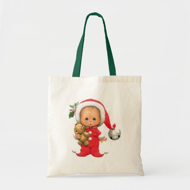 Tote Bag Bébé Elf de Noël et nounours (Devant)