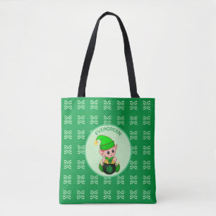 Tote Bag Bébé elfe mignon avec trèfles et pièces d'or sur f