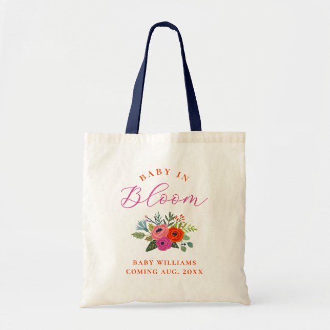 Tote Bag Bébé en fleur brillant Faire-part de grossesse flo (Devant)