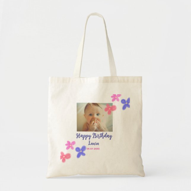 Tote Bag Bébé enfants 1er anniversaire ajouter le nom date  (Devant)