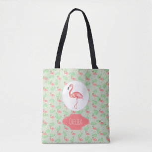 Tote Bag Bébé Girl Tropical Watercolor Flamant rose Nom d