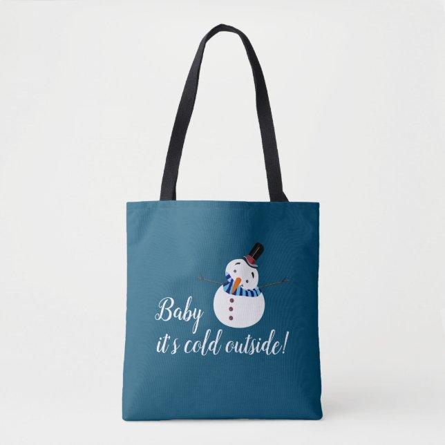 Tote Bag Bébé Il fait froid dehors, bonhomme de neige bleu (Devant)