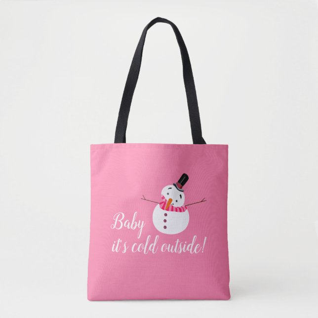 Tote Bag Bébé Il fait froid dehors, Snowman rose (Devant)