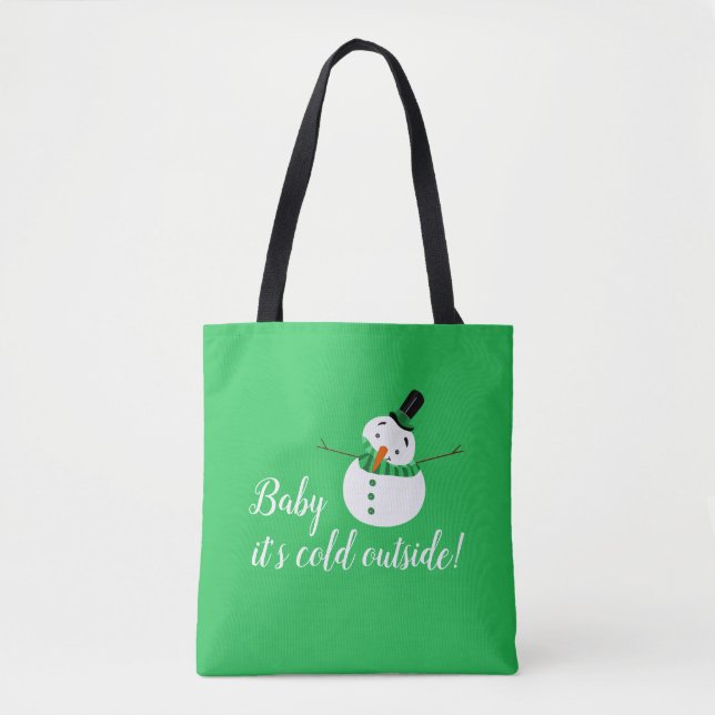 Tote Bag Bébé Il fait froid dehors, Snowman vert (Devant)