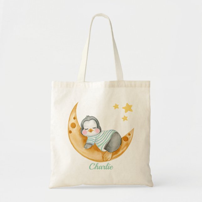 Tote Bag Bébé manchot mignon endormi Lune (Devant)