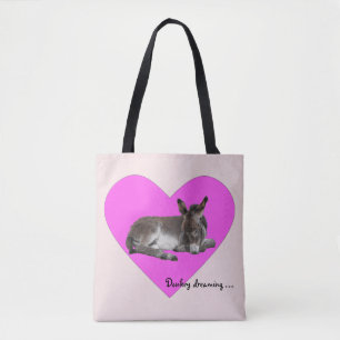 Tote Bag Bébé mignon âne Foal Dream in Big Pink Heart