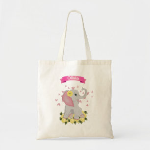 Tote Bag Bébé mignon Aquarelle Eléphant Baby shower Floral