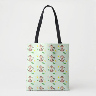 Tote Bag Bébé mignon Bananes Singe Tropical Green Leaf