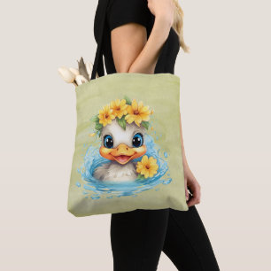 Tote Bag Bébé mignon Canard Canards Fleurs d'animaux amusan