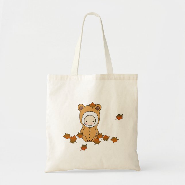 Tote Bag Bébé mignon d'automne en chute Feuille Fourre-tout (Devant)
