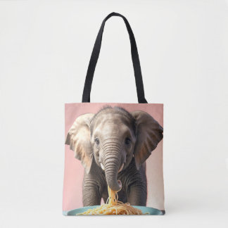 Tote Bag Bébé mignon Eléphant Manger Spaghetti