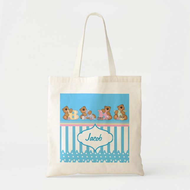 Tote Bag Bébé mignon ours pour un garçon (Devant)