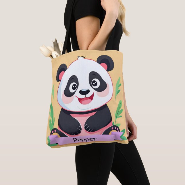 Tote Bag Bébé mignon Panda Nom personnalisé (De près)